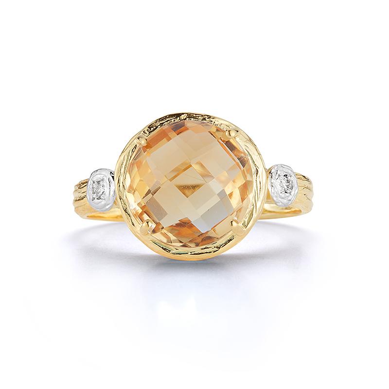 For Sale:  Hand-Crafted 14K Gold 0.03 ct. tw. Diamond & 3.35CT Citrine Cocktail Ring 2