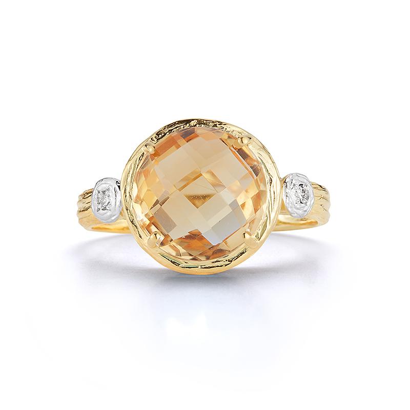 For Sale:  Hand-Crafted 14K Yellow Gold Citrine Color Stone Cocktail Ring 2