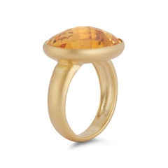 Bague cocktail en or jaune 14 carats avec pierre de couleur citrine, faite à la main