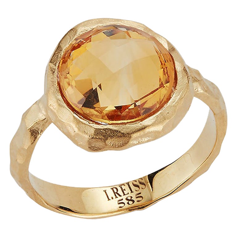 Anello da cocktail in oro giallo 14K con pietra citrina, realizzato a mano