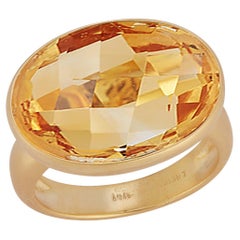 Hand-Crafted 14K Yellow Gold Citrine Color Stone Cocktail Ring