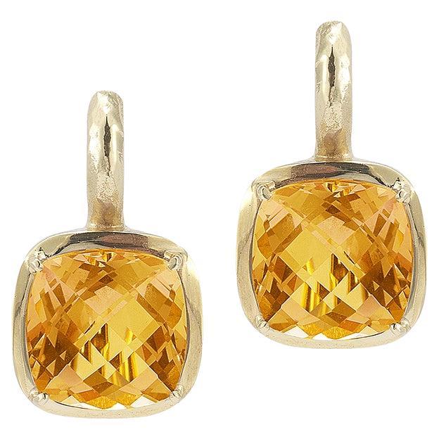 Handcrafted 14k Yellow Gold Citrine Color Stone Earrings