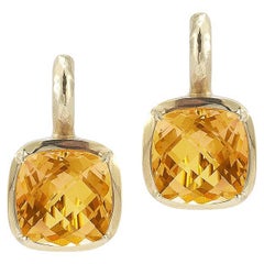 Handcrafted 14k Yellow Gold Citrine Color Stone Earrings