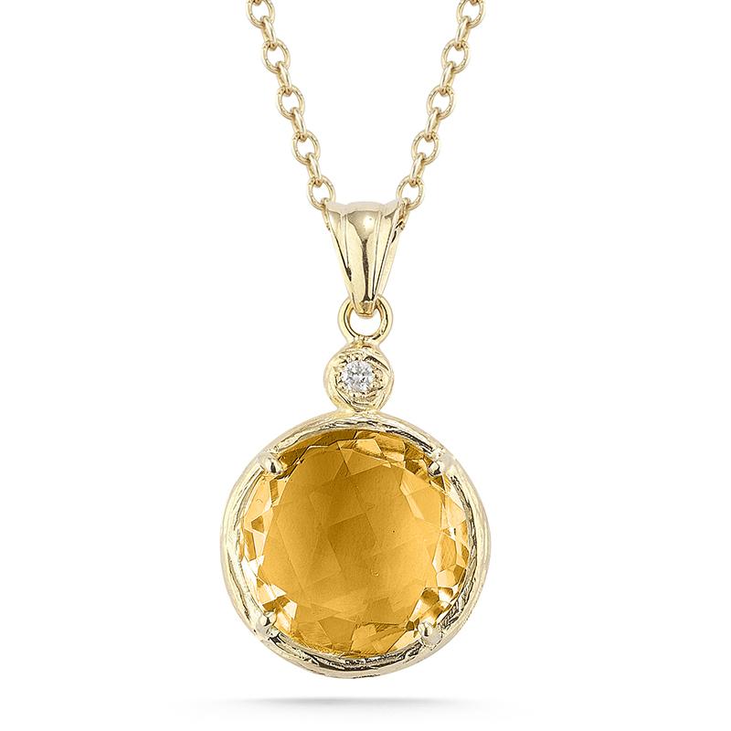Ciondolo con pietra color citrino in oro giallo 14K realizzato a mano In condizioni Nuovo in vendita a Great Neck, NY