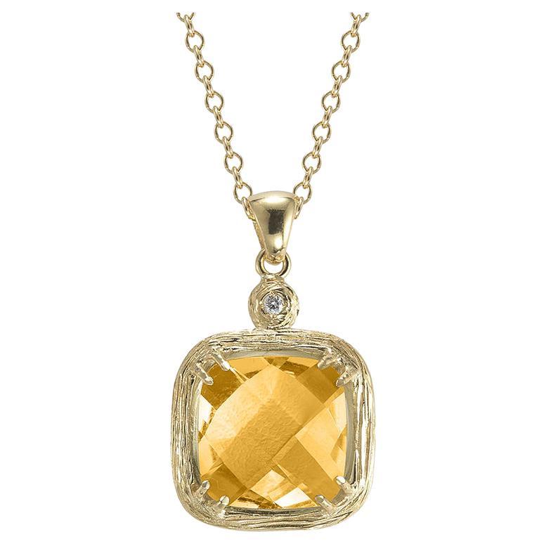 Hand-Crafted 14K Yellow Gold Citrine Color Stone Pendant For Sale