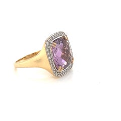 Hand-Crafted 14K Yellow Gold Cocktail Ring Set with an Amethyst Color Stone