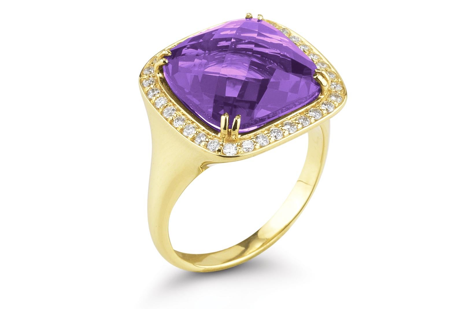 For Sale:  Hand-Crafted 14K Yellow Gold Cocktail Ring Set with an Amethyst Color Stone 4