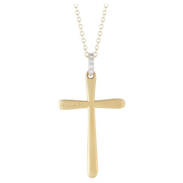 Pendentif croix en or jaune 14K travaillé à la main