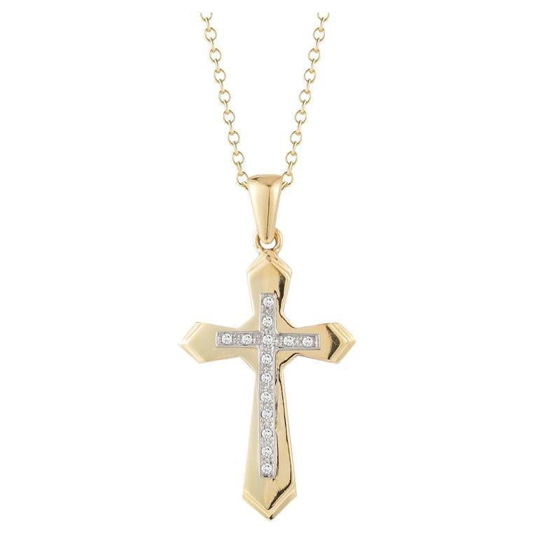 Hand-Crafted 14K Yellow Gold Cross Pendant For Sale