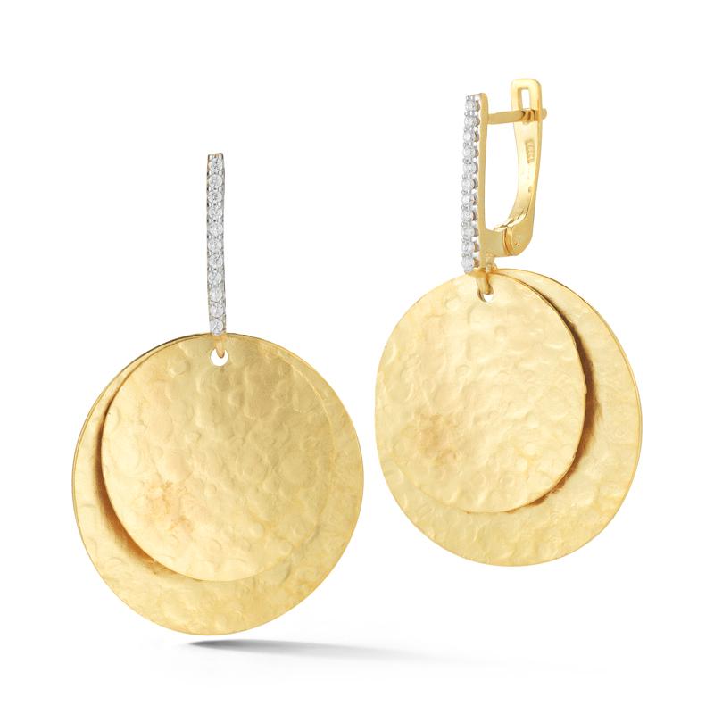Hand-Crafted 14K Yellow Gold Dangling Disk Earrings In New Condition For Sale In Great Neck, NY