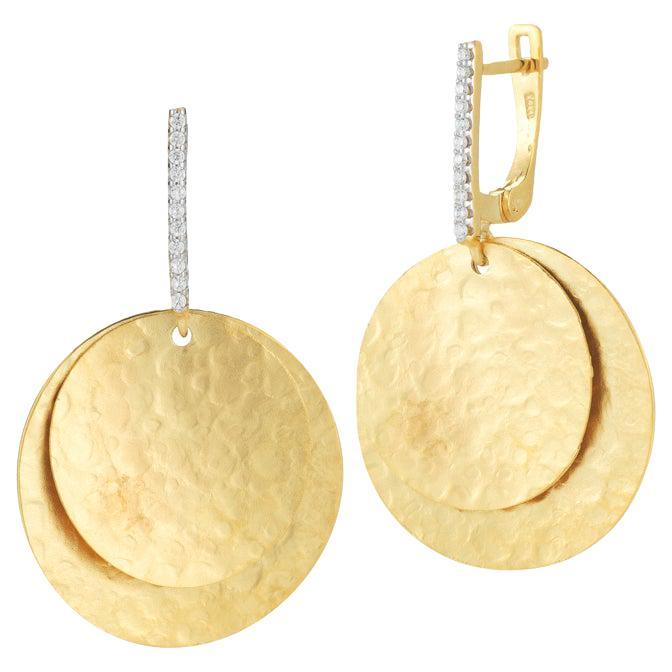 Hand-Crafted 14K Yellow Gold Dangling Disk Earrings