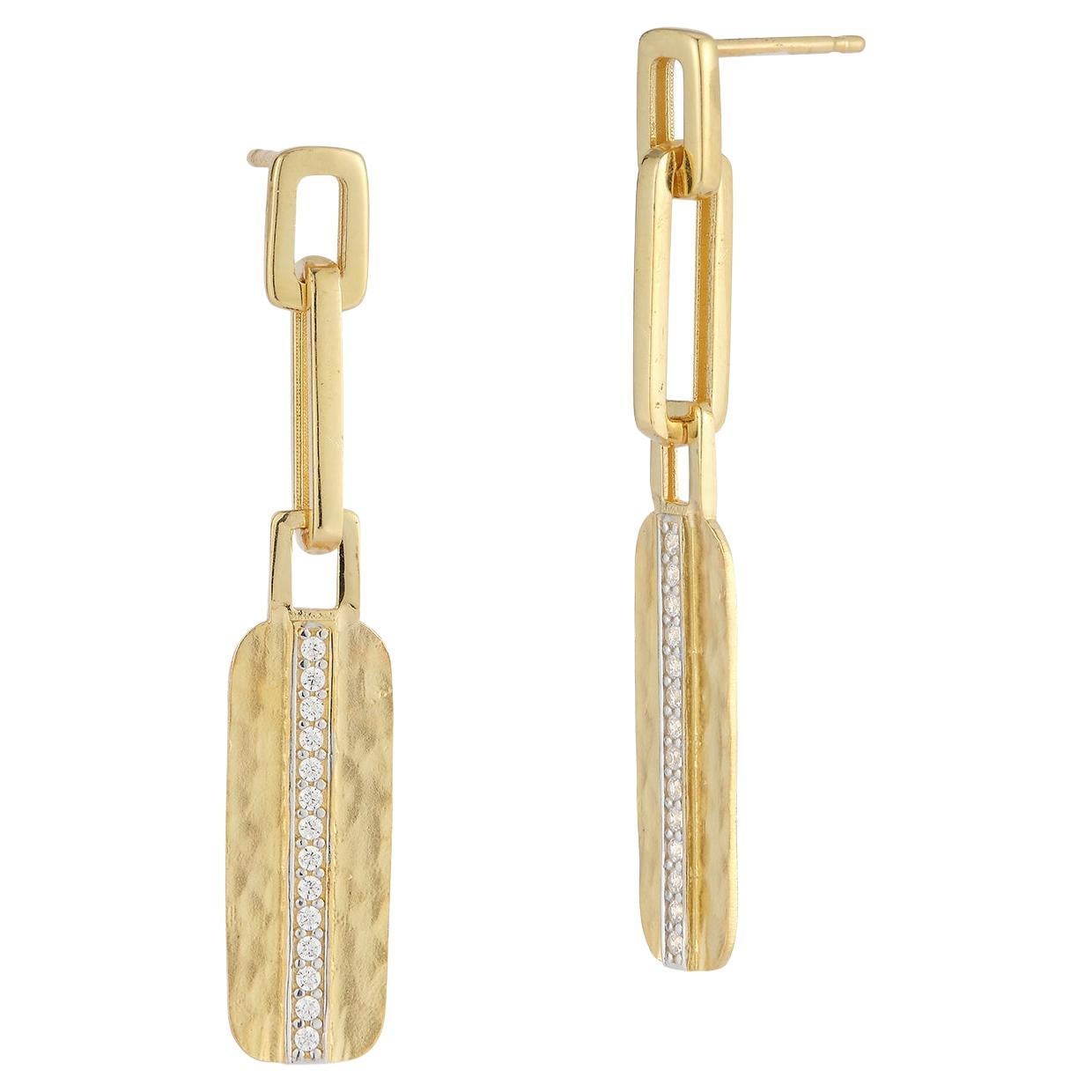 Hand-Crafted 14K Yellow Gold Dangling Dog Tag Earrings For Sale
