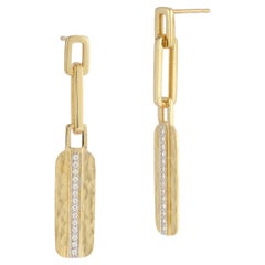 Hand-Crafted 14K Yellow Gold Dangling Dog Tag Earrings