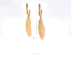 Hand-Crafted 14K Yellow Gold Dangling Leaf Earrings
