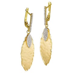 Hand-Crafted 14K Yellow Gold Dangling Leaf Earrings