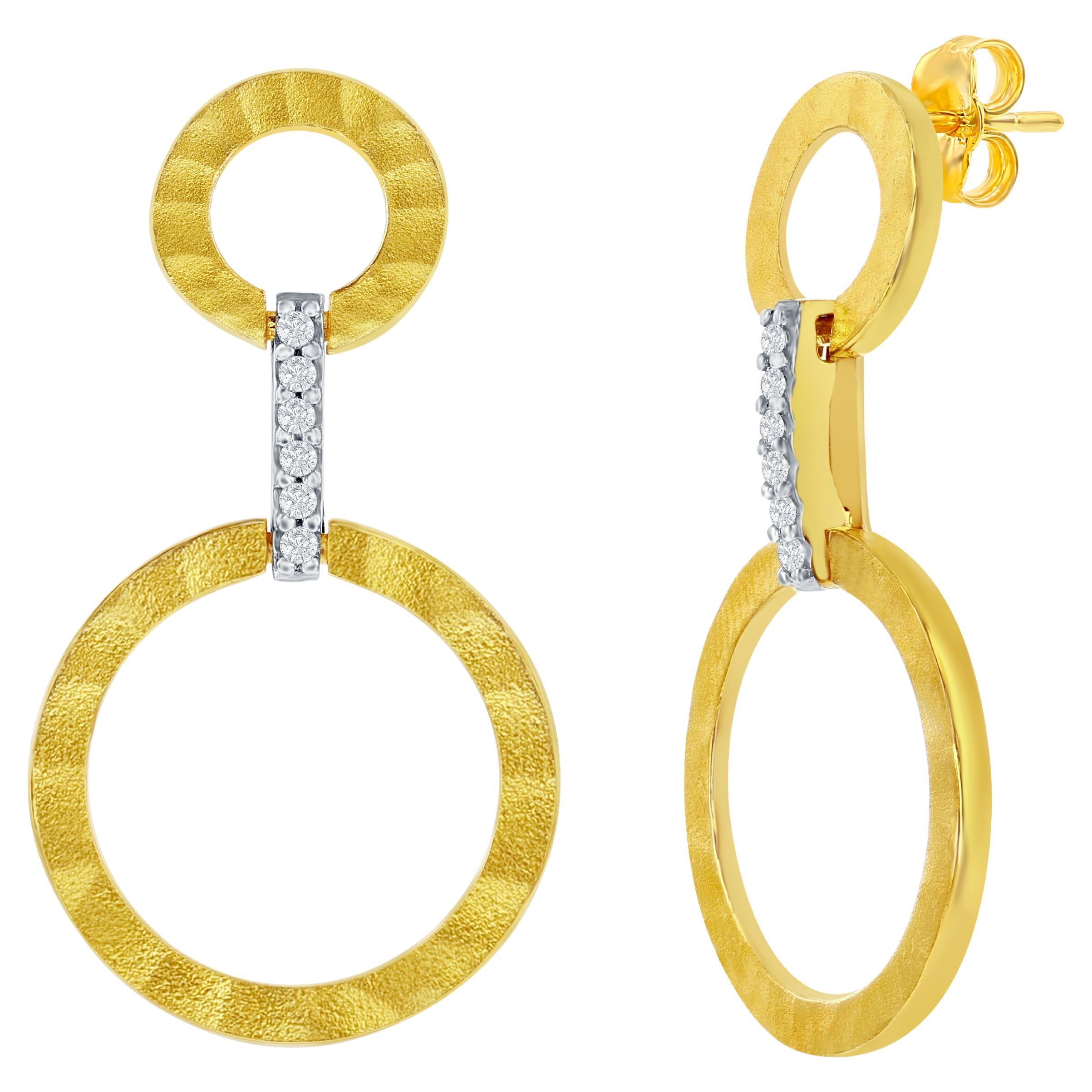 Hand-Crafted 14K Yellow Gold Dangling Open Circle Link Earrings For Sale