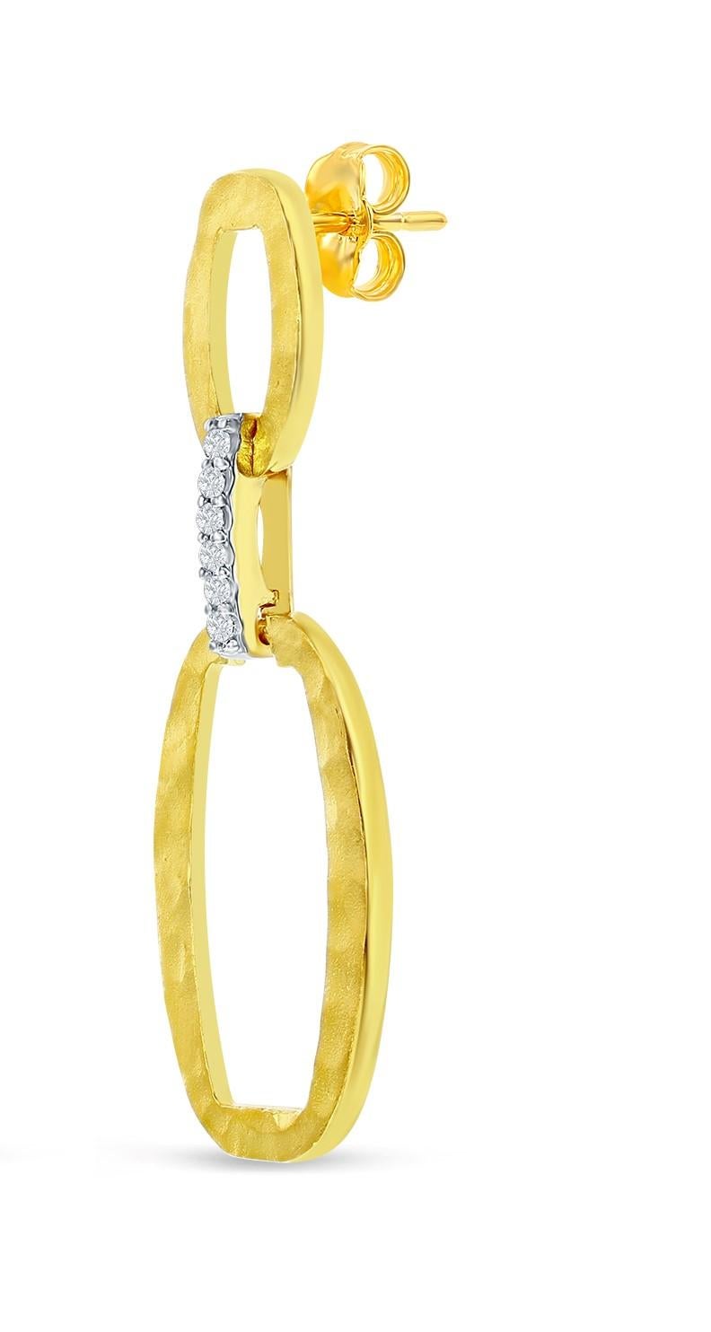 Taille ronde Boucles d'oreilles artisanales en or jaune 14K à maillons ouverts en forme d'ellipse. en vente