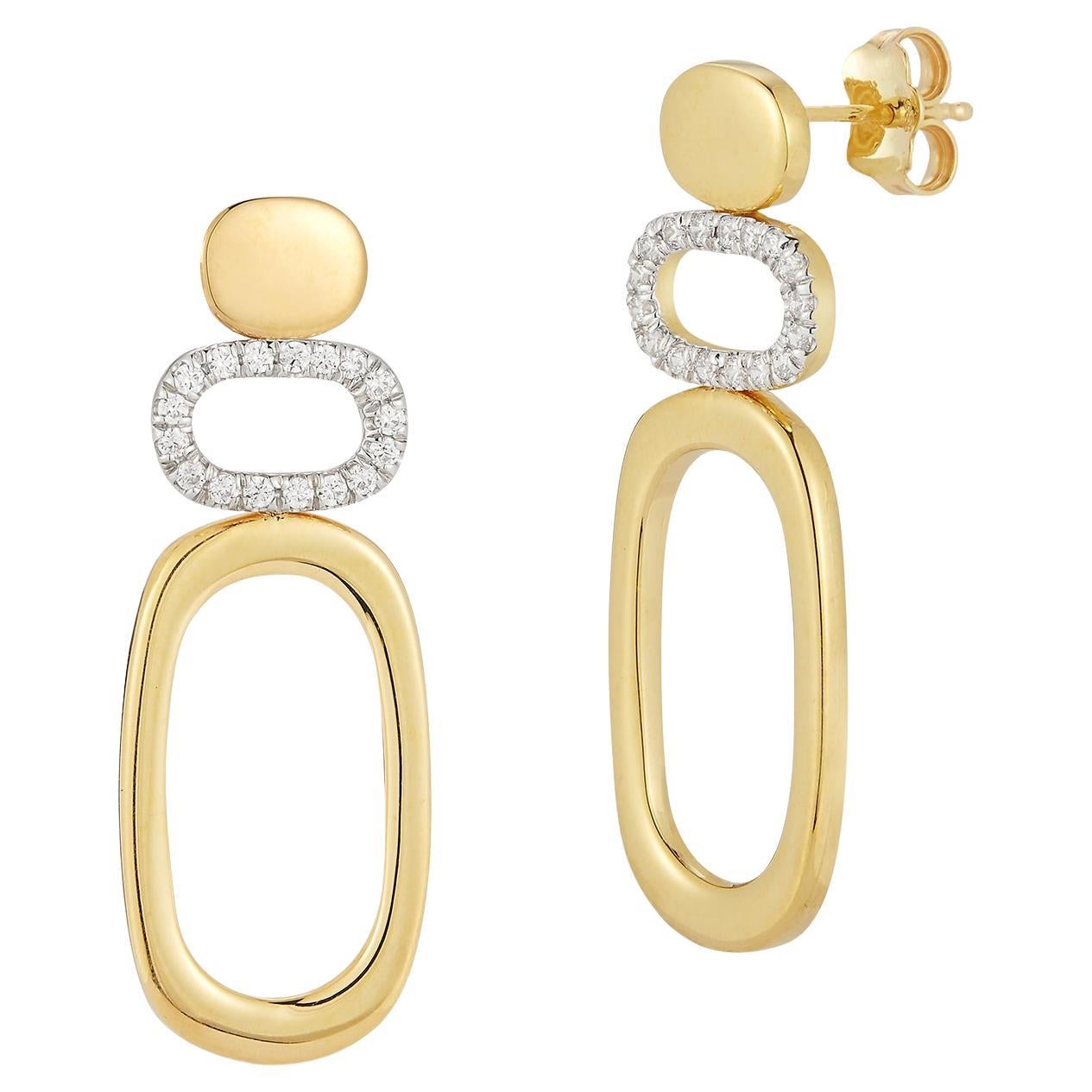 Boucles d'oreilles géométriques ouvertes et pendantes en or jaune 14 carats faites à la main