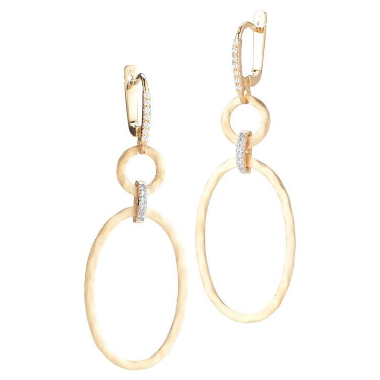 Hand-Crafted 14K Yellow Gold Dangling Open Link Oval Earrings