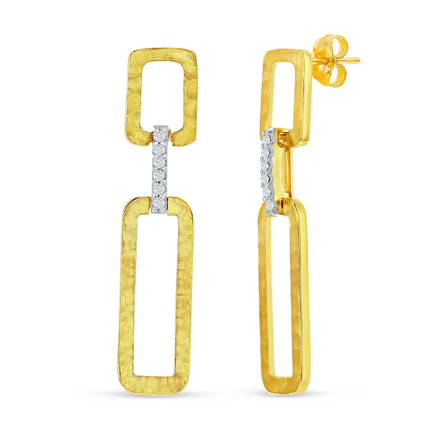 Hand-Crafted 14K Yellow Gold Dangling Open Rectangle-Shaped Link Earrings In New Condition For Sale In Great Neck, NY