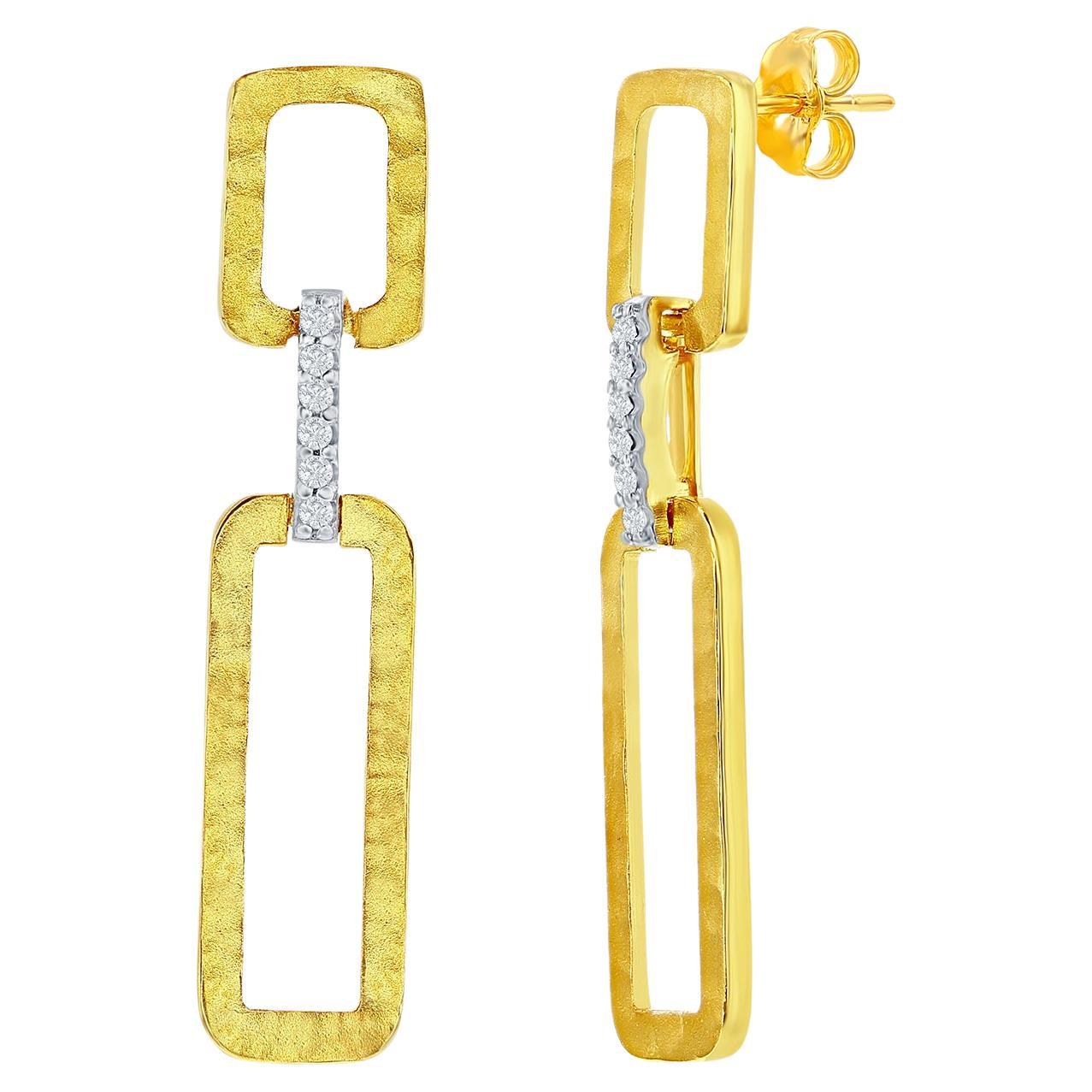 Hand-Crafted 14K Yellow Gold Dangling Open Rectangle-Shaped Link Earrings For Sale