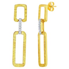 Hand-Crafted 14K Yellow Gold Dangling Open Rectangle-Shaped Link Earrings
