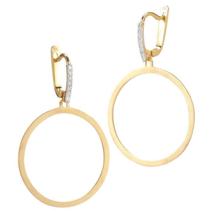 Hand-Crafted 14K Yellow Gold Dangling Open Round Earrings 