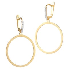 Hand-Crafted 14K Yellow Gold Dangling Open Round Earrings 