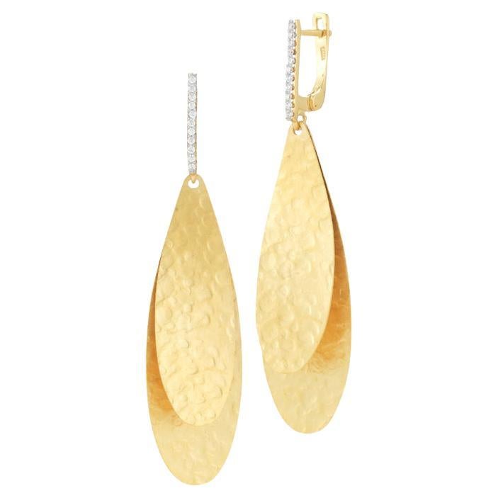 Hand-Crafted 14K Yellow Gold Dangling Petal Earrings