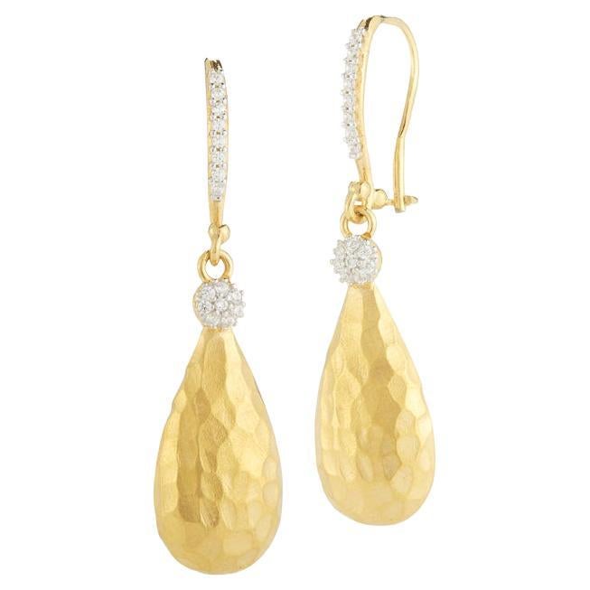 Hand-Crafted 14K Yellow Gold Dangling Tear-Drop Earrings For Sale