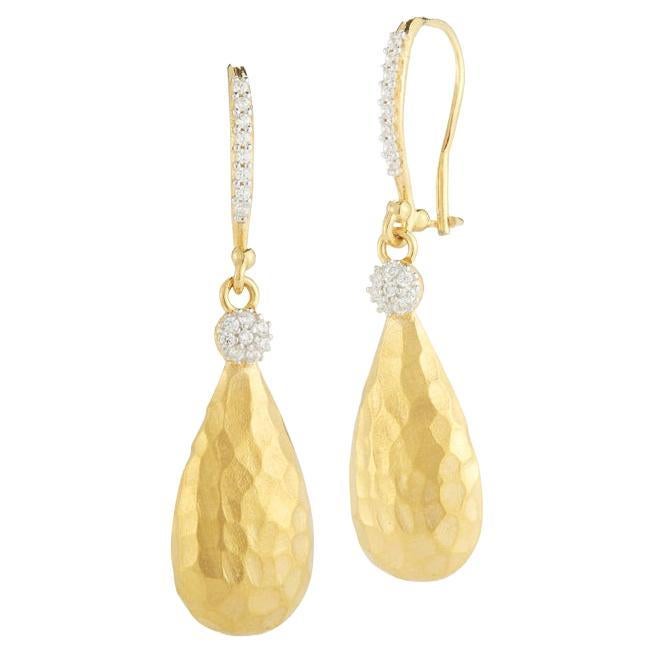 Hand-Crafted 14K Yellow Gold Dangling Tear-Drop Earrings