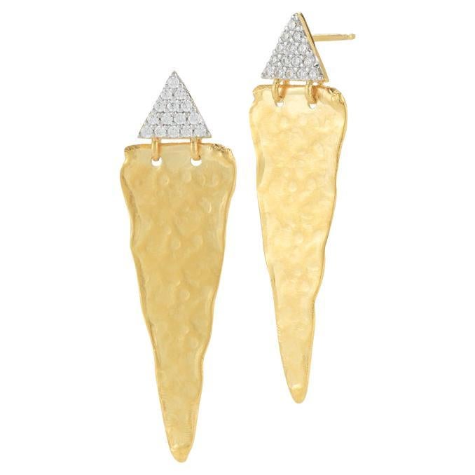 Hand-Crafted 14K Yellow Gold Dangling Triangle Earrings For Sale