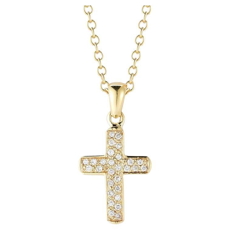 Hand-Crafted 14K Yellow Gold Diamond Cross Pendant For Sale
