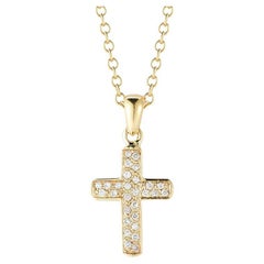 Pendentif croix en or jaune 14 carats et diamants, fait à la main