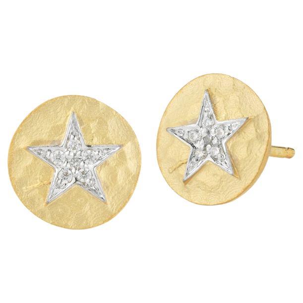 Hand-Crafted 14K Yellow Gold Diamond Star Stud Earrings