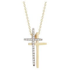 Hand-Crafted 14K Yellow Gold Double Cross Gold and Diamond Pendant