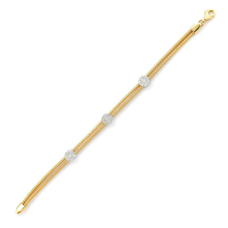 bracelet en or jaune 14 carats à double brin, enrichi de 0,42 carats de diamants sertis en pavé.
