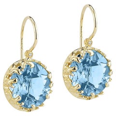 Handcrafted 14k Yellow Gold Drop Blue Topaz Color Stone Earrings