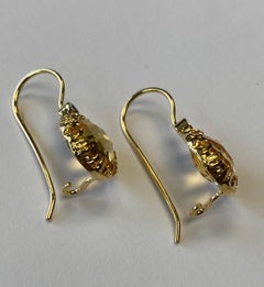 Handcrafted 14k Yellow Gold Drop Citrine Color Stone Earrings