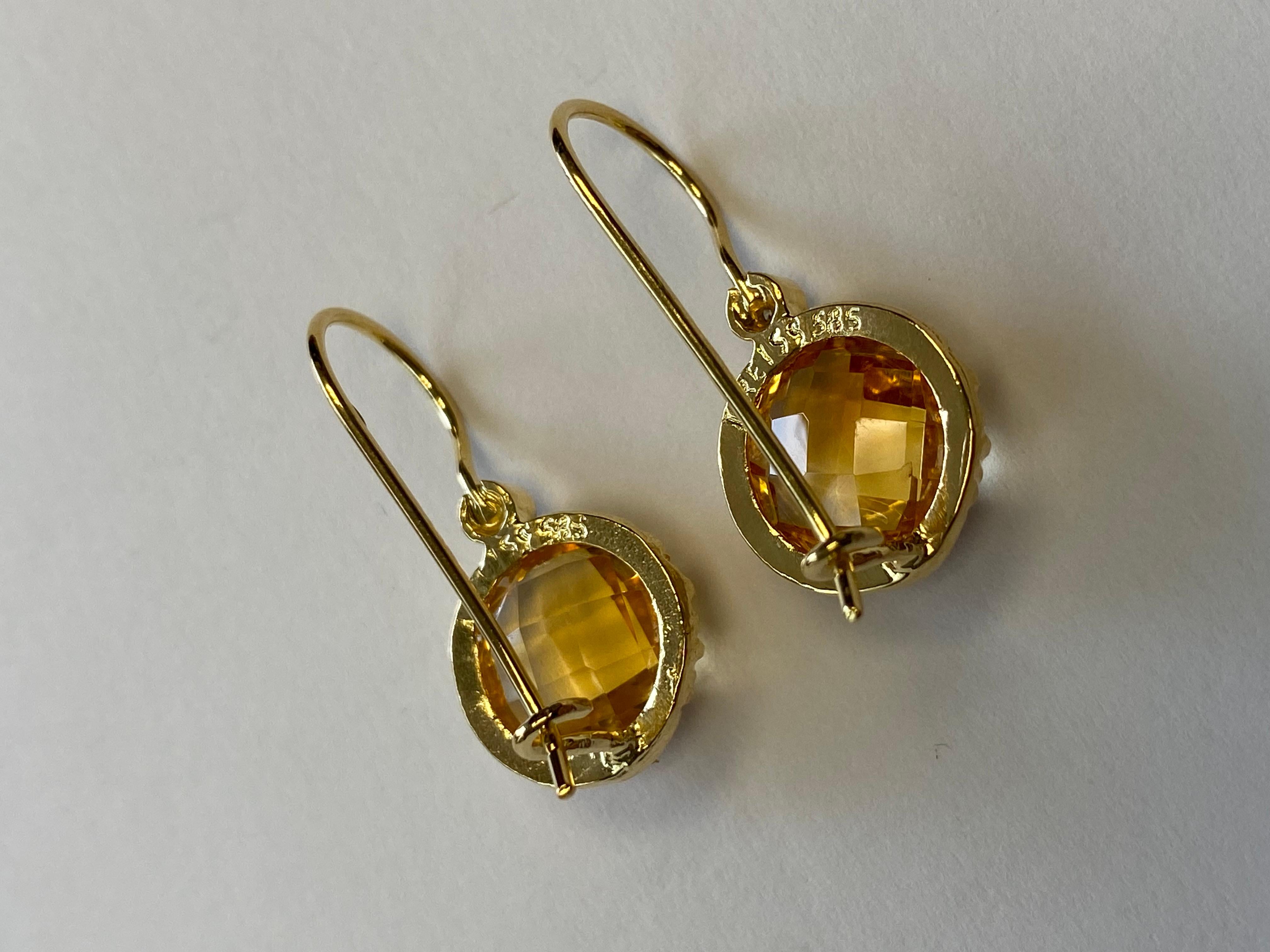 Handcrafted 14k Yellow Gold Drop Citrine Color Stone Earrings In New Condition For Sale In Great Neck, NY