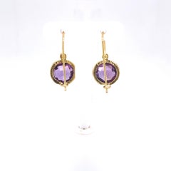 Hand-Crafted 14K Yellow Gold Drop Amethyst Color Stone Earrings