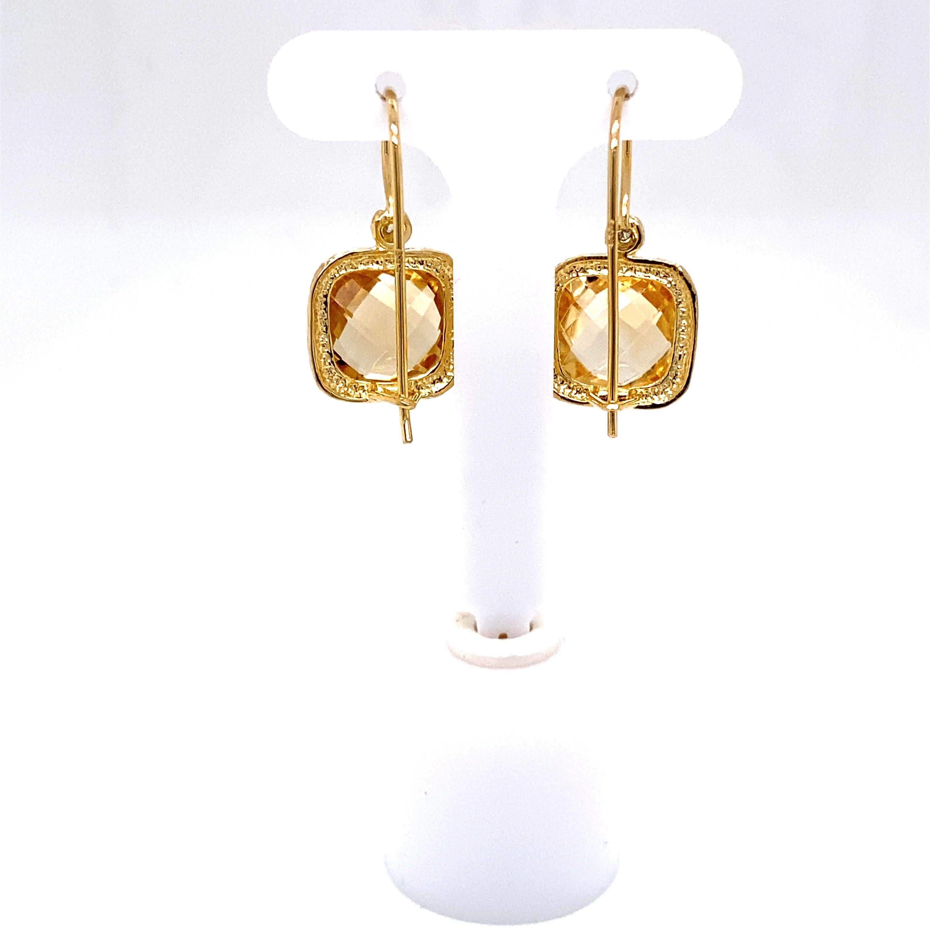 Round Cut Hand-Crafted 14K Yellow Gold Drop Citrine Color Stone Earrings For Sale