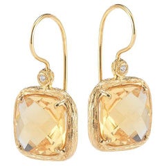 Hand-Crafted 14K Yellow Gold Drop Citrine Color Stone Earrings