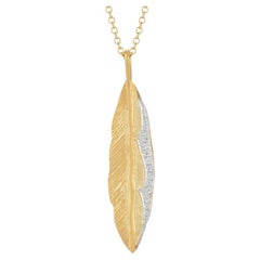 Hand-Crafted 14K Yellow Gold Feather Pendant