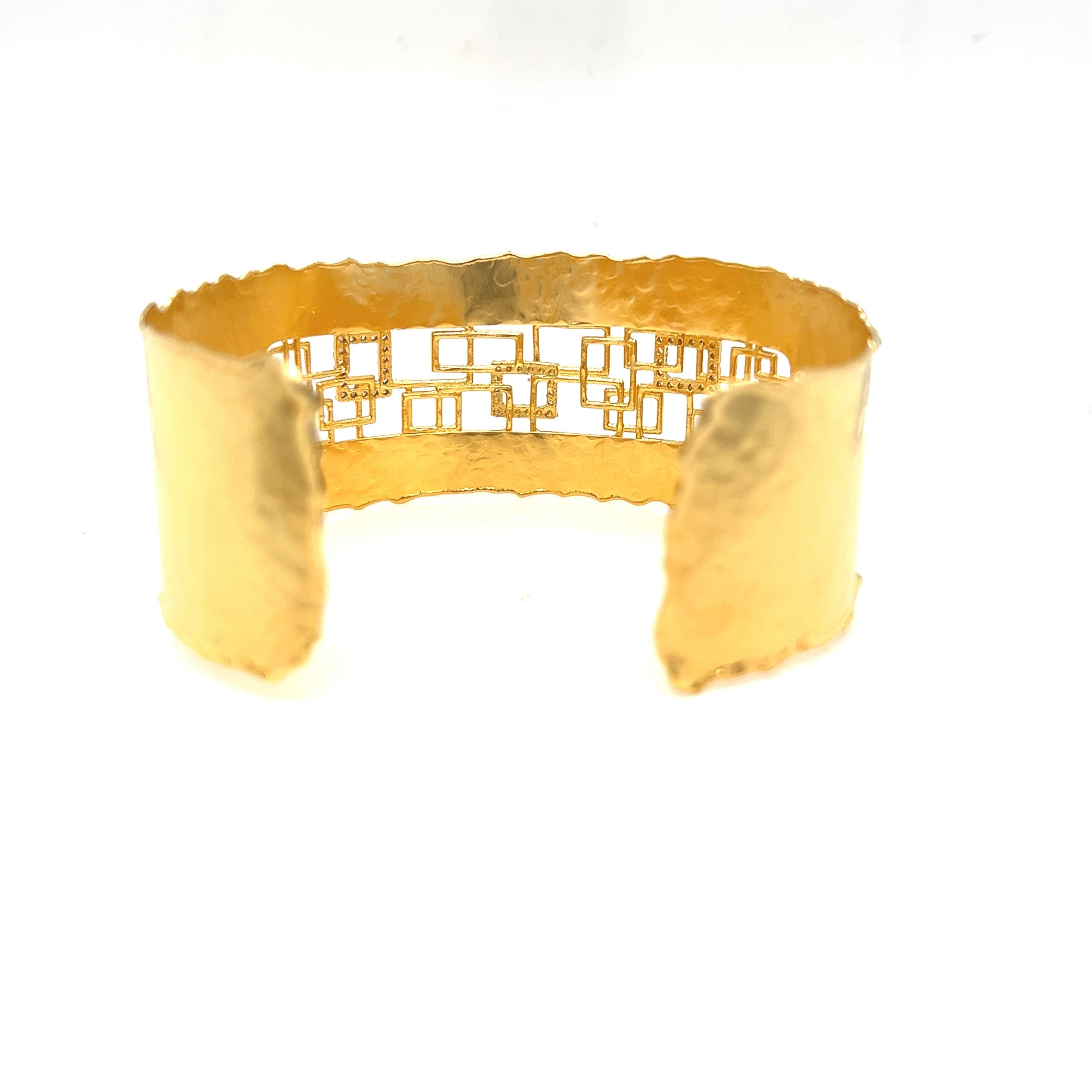 Hand-Crafted 14K Yellow Gold Geometric Cut-Out Cuff Bracelets In New Condition For Sale In Great Neck, NY
