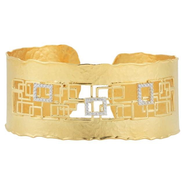Hand-Crafted 14K Yellow Gold Geometric Cut-Out Cuff Bracelets For Sale