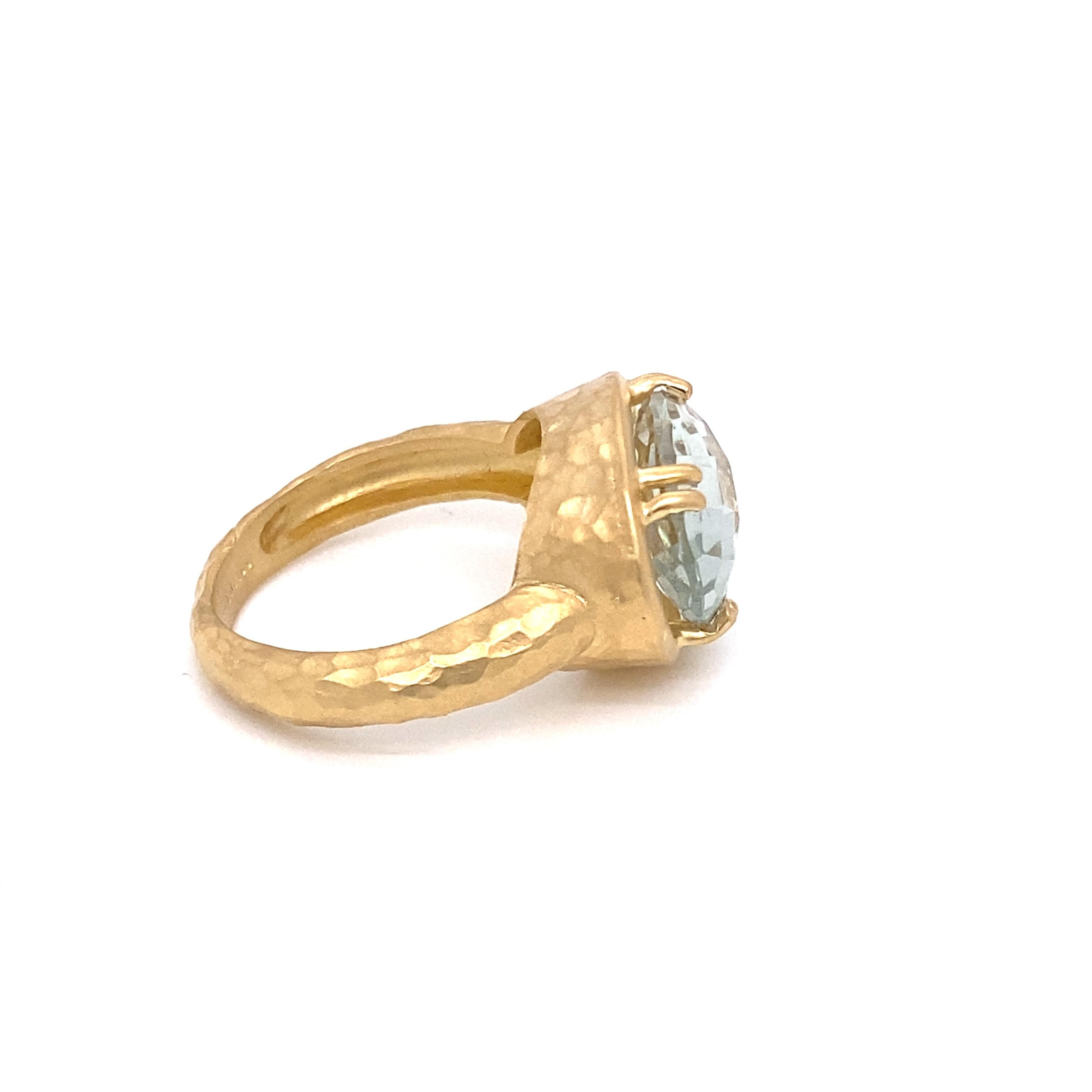 For Sale:  Hand-Crafted 14K Yellow Gold Green Amethyst Cocktail Ring 3