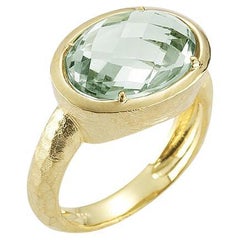 Hand-Crafted 14K Yellow Gold Green Amethyst Cocktail Ring