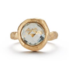 Hand-Crafted 14K Yellow Gold Green Amethyst Color Stone Cocktail Ring