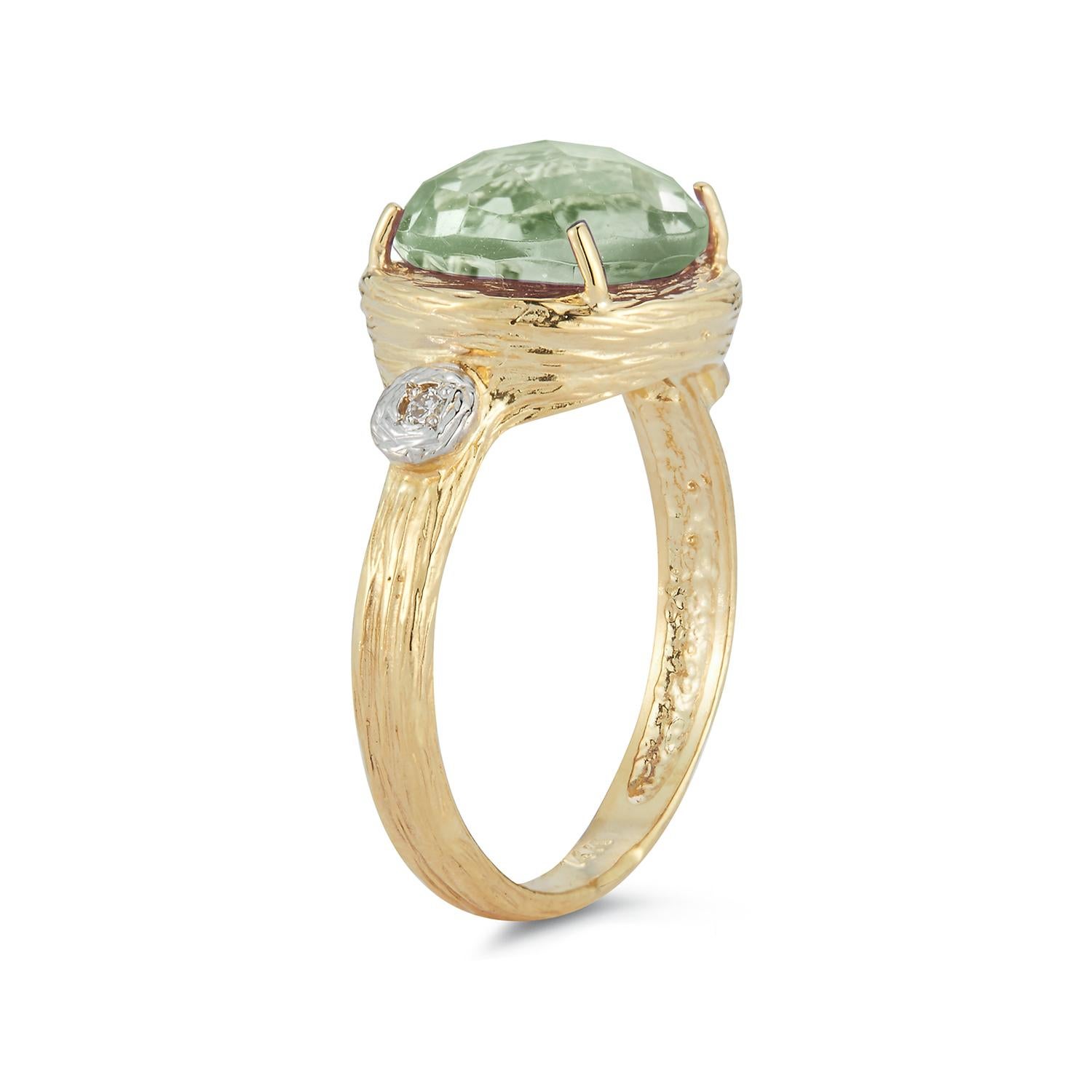 For Sale:  Hand-Crafted 14K Yellow Gold Green Amethyst Color Stone Cocktail Ring 3